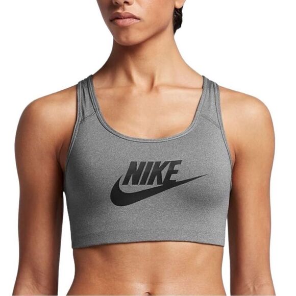NWT Women’s Small Nike Dri-Fit Racerback Sports Bra Comfort Quick Dry Grey/Black - Picture 2 of 10